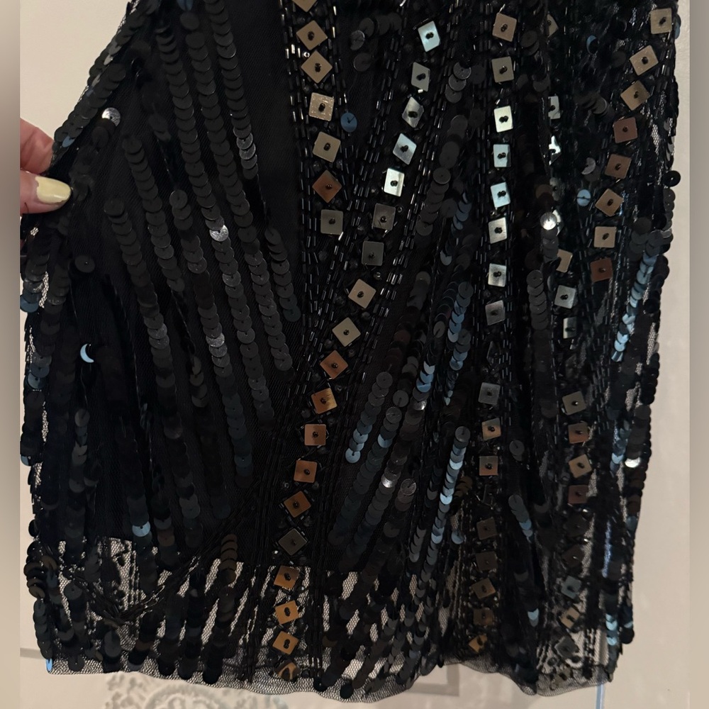 Revolve Parker Jaden Beaded Sequin Open Back Little Black Cocktail Dress - Picture 14 of 17